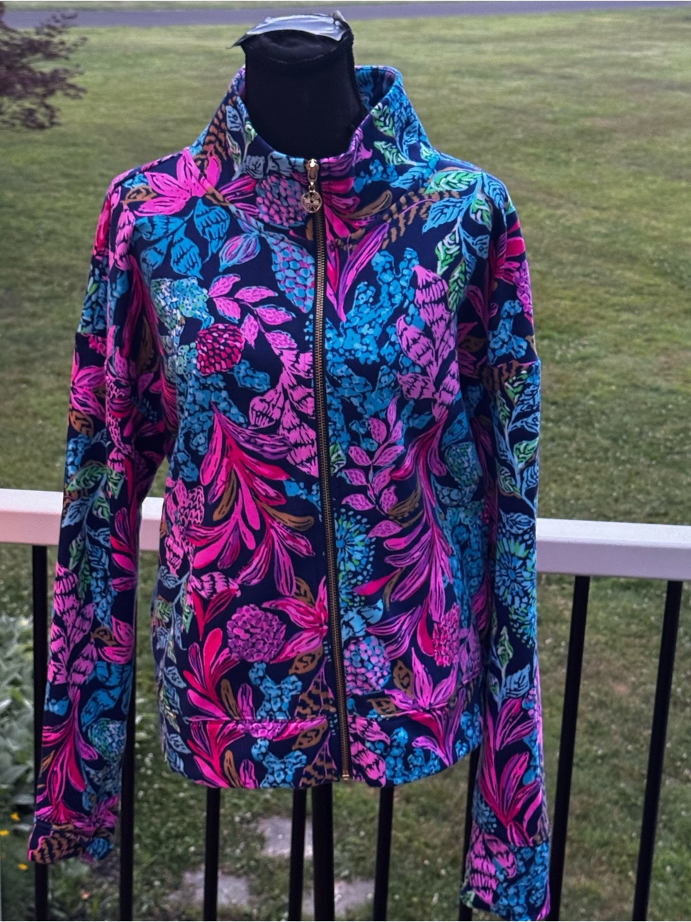 Lilly Pulitzer Wrenley Zip-Up Floral Jacket Aegean Navy Calypso Coast Size XL - Picture 6 of 14